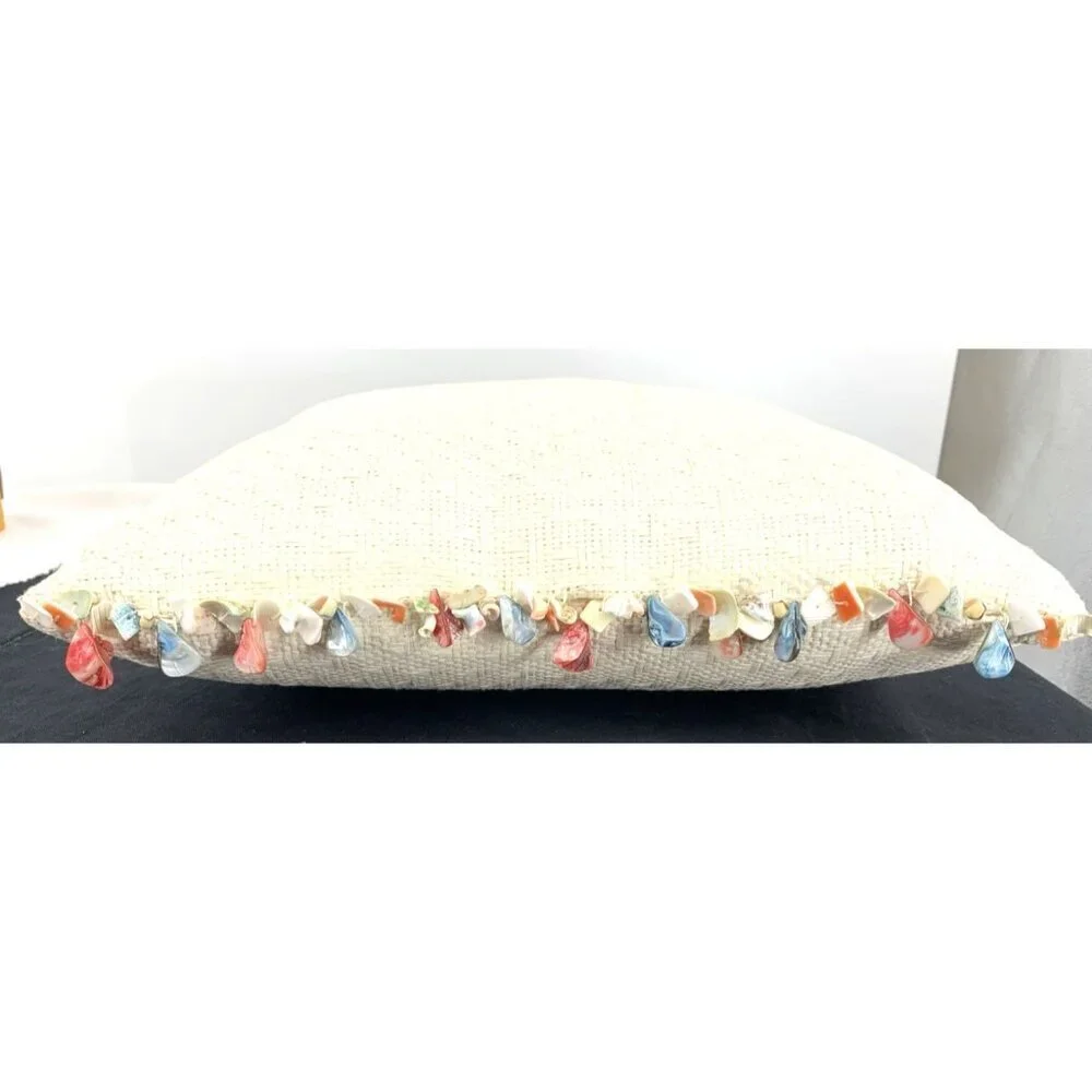 Pier 1 Joy Throw Pillow Seashells Woven Tropical 15